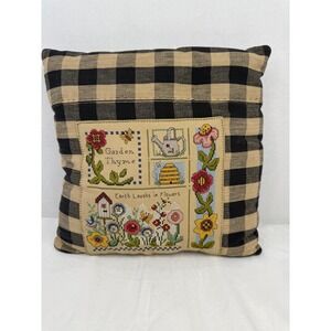 Vintage Cross Stitch Garden Thyme Throw Pillow‎ Buffalo Check Farmhouse Decor
